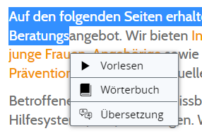 Markierte Texte übersetzen etc.