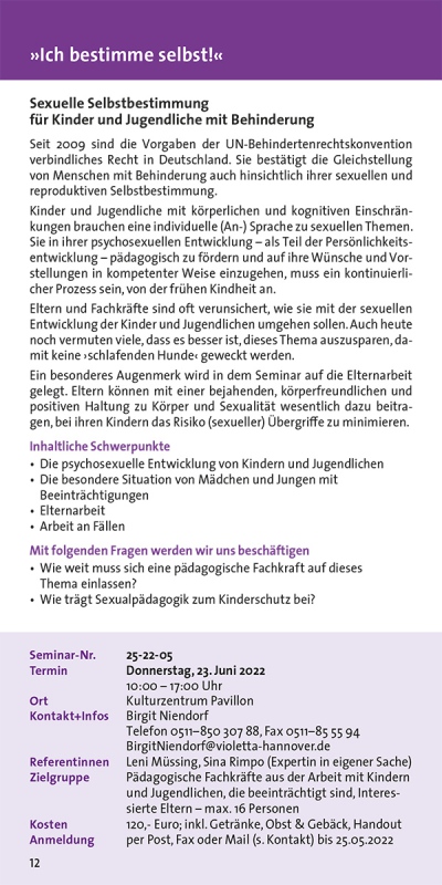 Ich bestimme selbst! Sexuelle Selbstbestimmung für Kinder und Jugendliche mit Behinderung