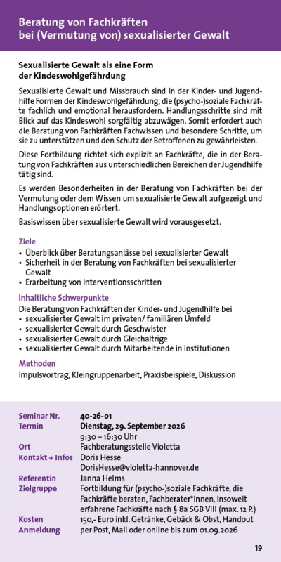 Beratung von Fachkräften bei (Vermutung von) sexualisierter Gewalt