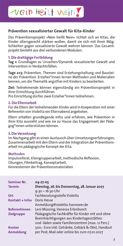 Nein heißt Nein! Prävention sexualisierter Gewalt für Kita-Kinder