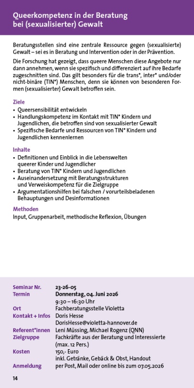 Queerkompetenz in der Beratung bei (sexualisierter) Gewalt
