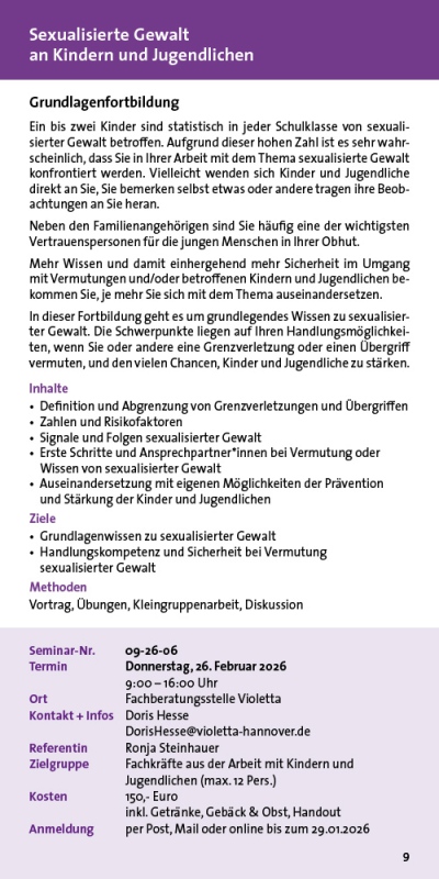 Sexualisierte Gewalt an Kindern und Jugendlichen - Grundlagenfortbildung